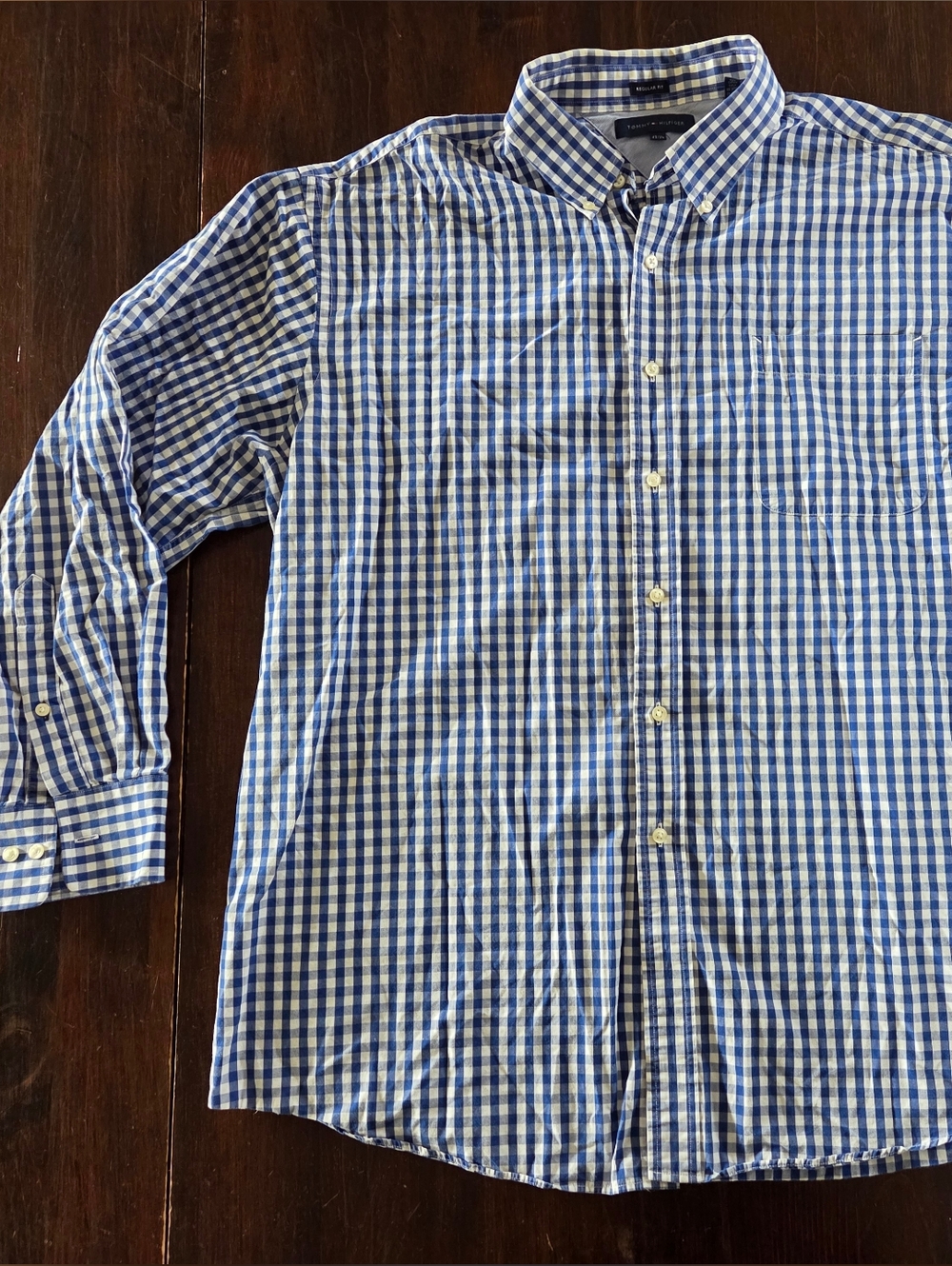 Tommy Hilfiger Classic Blue Gingham Men’s Button-Down Shirt 17.5 34-35 XL